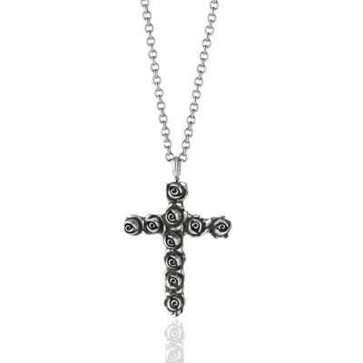 Unaloe Men's Rose Cross Pendant Necklace – Sterling Silver – Italian Handmade Jewellery