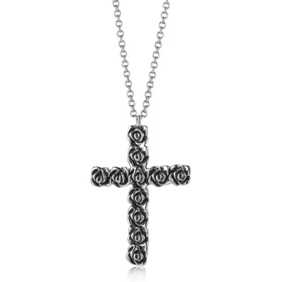 Unaloe Men's Sculpted Rose Cross Necklace – Sterling Silver