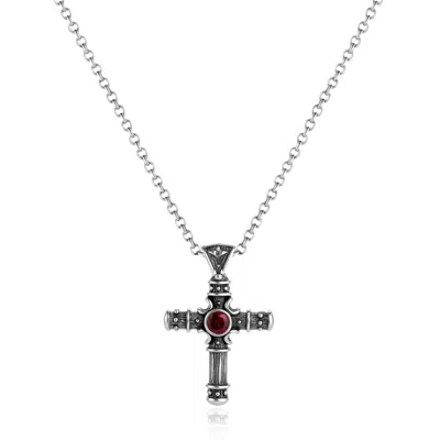 Unaloe Silver / Red Men's Ruby Cross Necklace – Sterling Silver Pendant In Silver/red