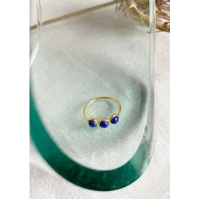 Une A Une Gold-plated Ring With 3 Small Round Lapis Lazuli Stones.