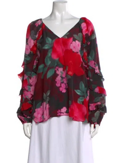 Pre-owned Ungaro Silk Floral Print Blouse In Red