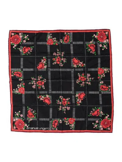 Pre-owned Ungaro Silk Floral Print Scarf In Black
