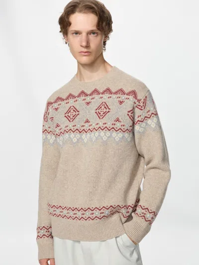 Uniqlo Men's Lambswool Fair Isle Sweater, Beige, 2xs In Multi