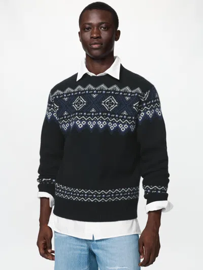 Uniqlo Men's Lambswool Fair Isle Sweater, Black, 2xs