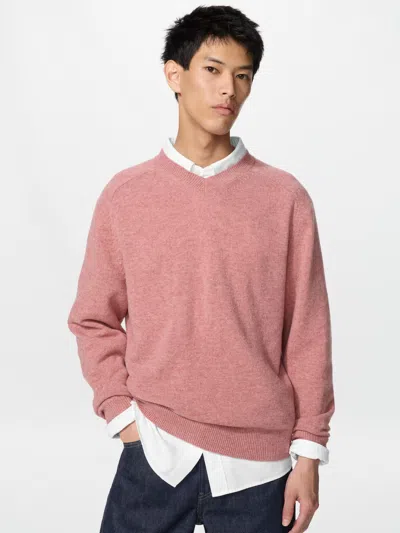 Uniqlo Men's Lambswool V-neck Sweater, Pink, 2xs