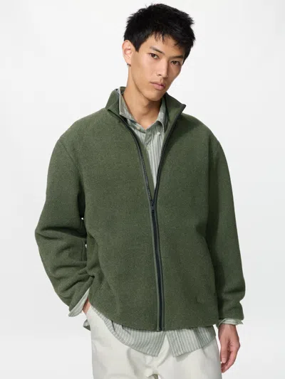 Uniqlo Men's Windproof Fleece Jacket, Olive, 2xs In Green