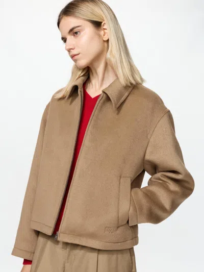 Uniqlo Women's Brushed Short Blouson Jacket, Beige, 2xs In Brown