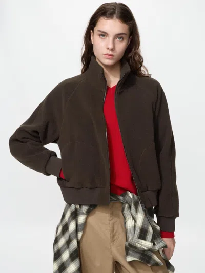 Uniqlo Women's Fleece Short Blouson Jacket, Dark Brown, 2xs