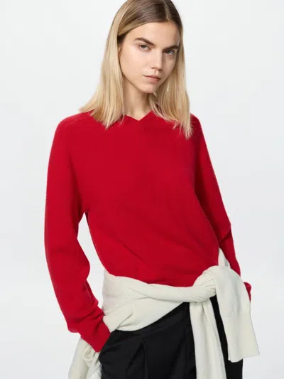 Uniqlo Women's Wool Cashmere V-neck Short Sweater, Red, 2xs
