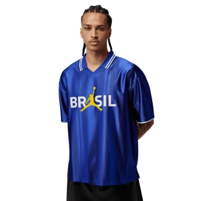 Unknown Brazil Jordan Brasil Polo Top In Old Royal/white/old Royal