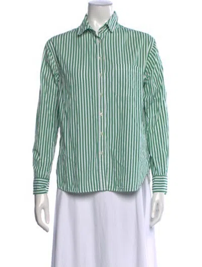 Pre-owned Unsubscribed Striped Long Sleeve Button-up Top In Green
