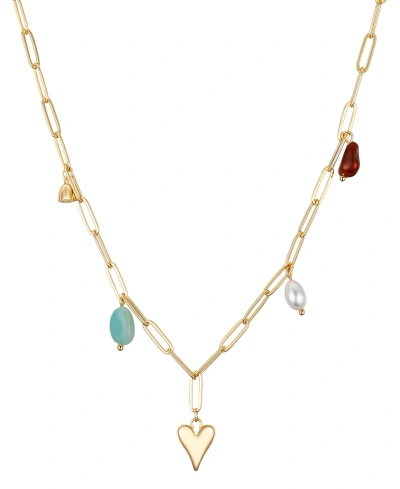 Unwritten Multi Color Stone And Heart Charm Pendant Necklace In Gold