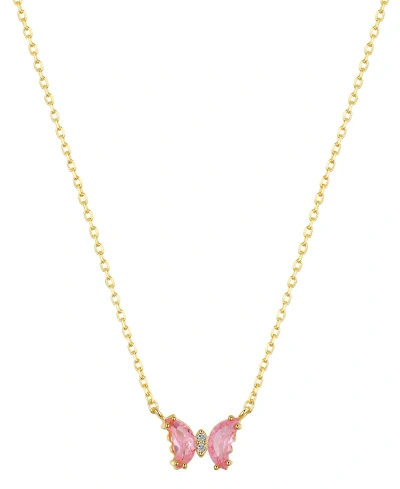Unwritten Pink Cubic Zirconia Butterfly Necklace In Gold