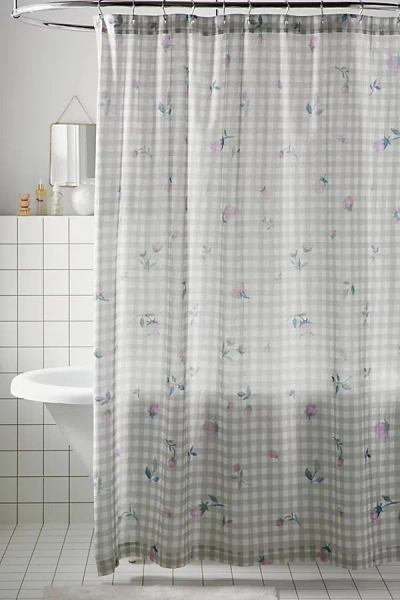 Urban Outfitters Alice Floral Gingham Shower Curtain In Olive At