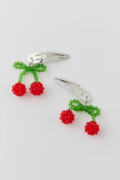 Urban Outfitters Cherry Beaded Snap Clip Set In Red, Women's At