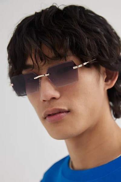 Urban Outfitters Drew Rimless Hex Sunglasses In Black, Men's At