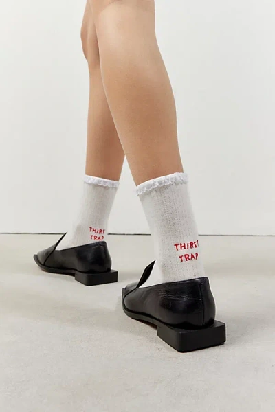 Urban Outfitters Embroidered Pointelle Crew Sock In Thirst Trap, Women's At