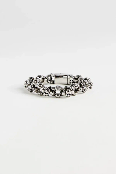 Urban Outfitters Skull Stainless Steel Chain Bracelet In Silver, Men's At  In Metallic