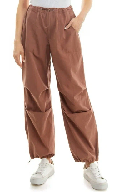 Urban Social Baggy Cotton Parachute Pants In Brown