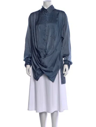 Pre-owned Urban Zen Silk Long Sleeve Button-up Top In Blue