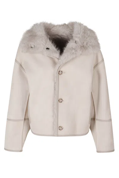 Urbancode Reversible Chubby Coat With Plush Faux Toscana And Tie Belt In Grey