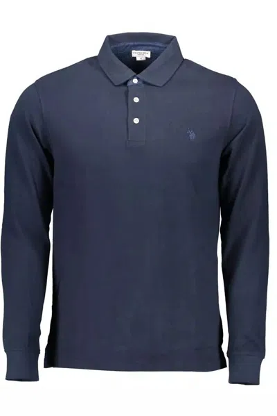 U.s. Polo Assn U. S. Polo Assn. Elegant Long-sleeved Polo With Elbow Men's Patches In Blue