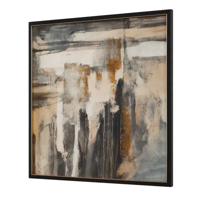 Uttermost Landslide Framed Abstract Print In Black;brown;white;gray;yellow;orange;gol