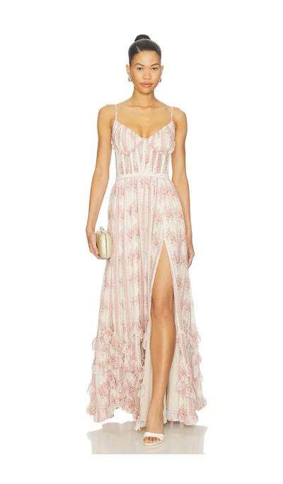 V. Chapman Carmen Maxi Dress In Strawberry Victorian Stripe