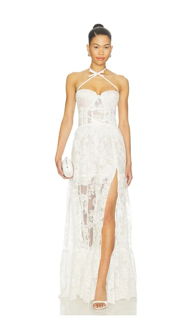 V. Chapman Eloise Maxi Dress In White Chantilly Lace