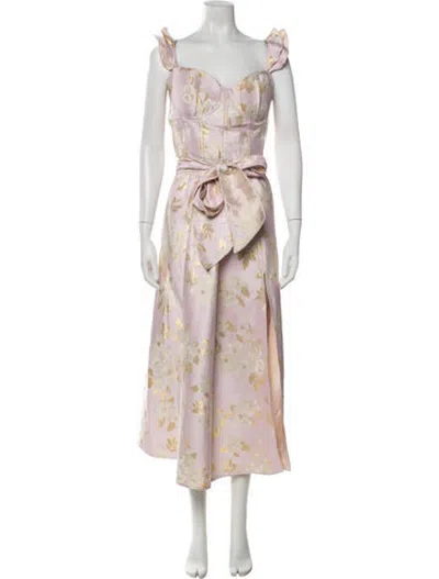 Pre-owned V. Chapman Floral Print Long Dress In Metallic/pink