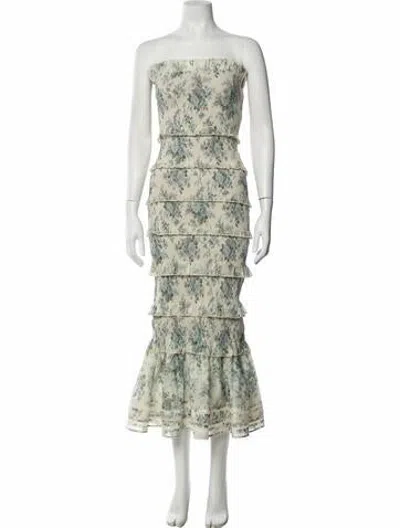 Pre-owned V. Chapman Floral Print Midi Length Dress In Green