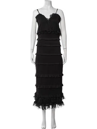 Pre-owned V. Chapman V-neck Long Dress In Black