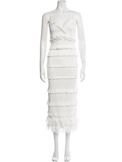 Pre-owned V. Chapman V-neck Midi Length Dress In White