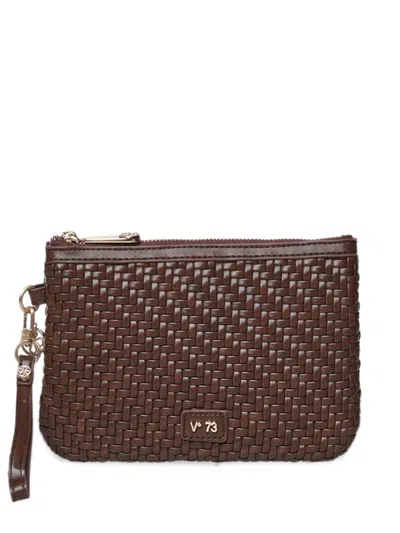 V73 Woven-effect Wristlet Clutch Bag In Brown