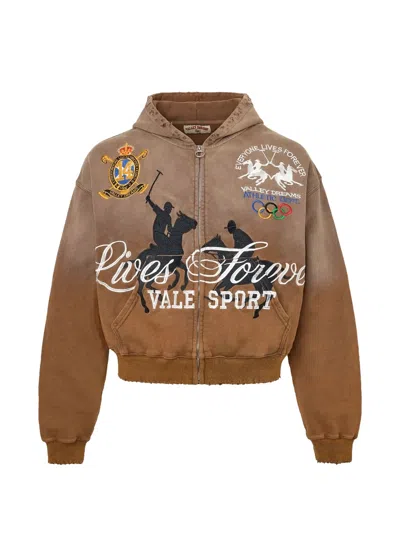 Vale Valderbilt Zip-up Embroidered Hoodie In Brown