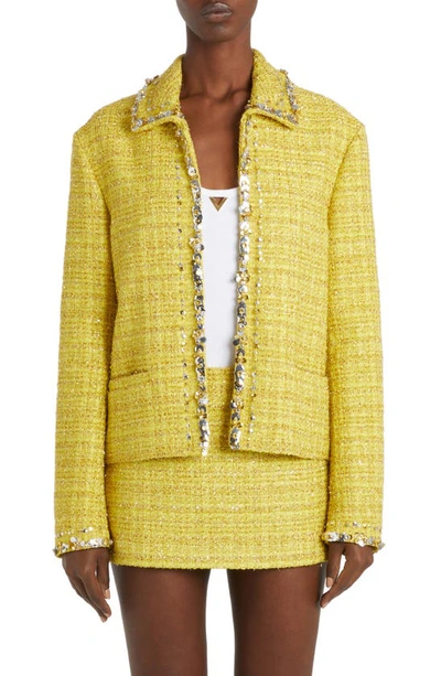 Valentino Bead Detail Metallic Tweed Jacket In Giallo Lurex