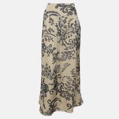 Pre-owned Valentino Beige/navy Floral Printed Tulle Maxi Skirt L