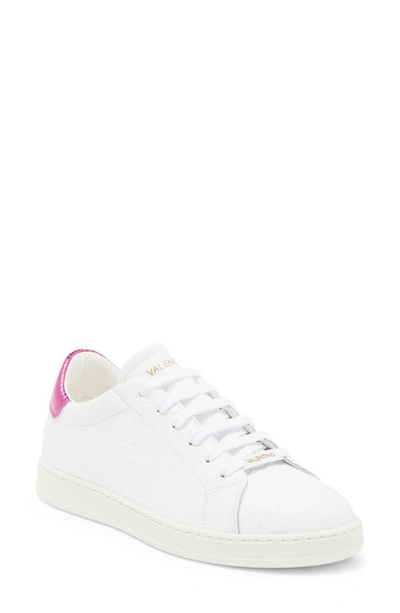 Valentino By Mario Valentino Sofia Vlogo Sneaker In White Fuxia