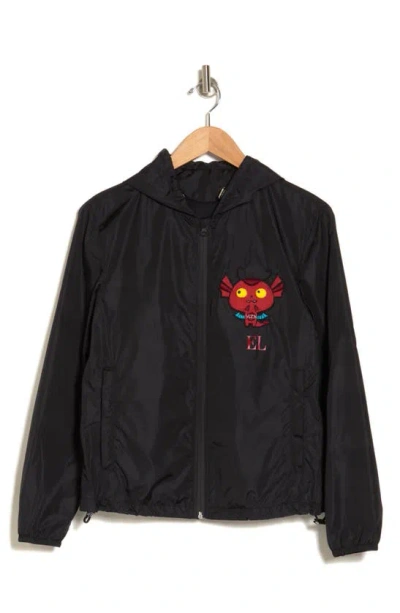 Valentino Devil Patch Hooded Windbreaker In Nero