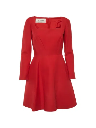 Pre-owned Valentino Flared Crepe Mini Dress In Red