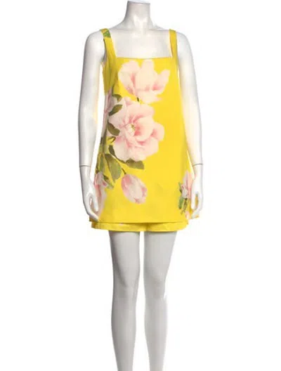 Pre-owned Valentino Floral Print Square Neckline Jumpsuit In Yellow