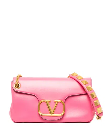 Pre-owned Valentino Garavani 2018-2026 Nappa Vlogo Stud Sign Shoulder Bag In Pink