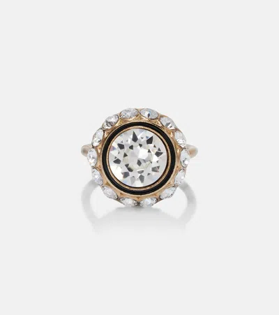Valentino Garavani Crystal-embellished Enamel Ring In Gold