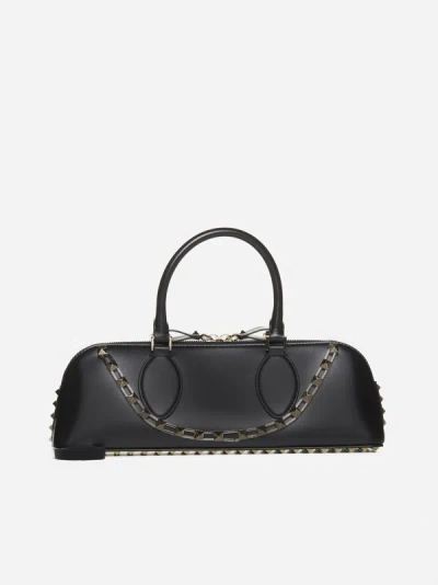 Valentino Garavani East West Rockstud Leather Bag In Black