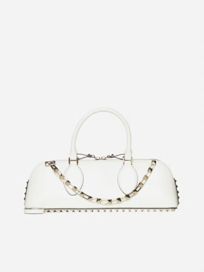 Valentino Garavani East West Rockstud Leather Bag In Ivory