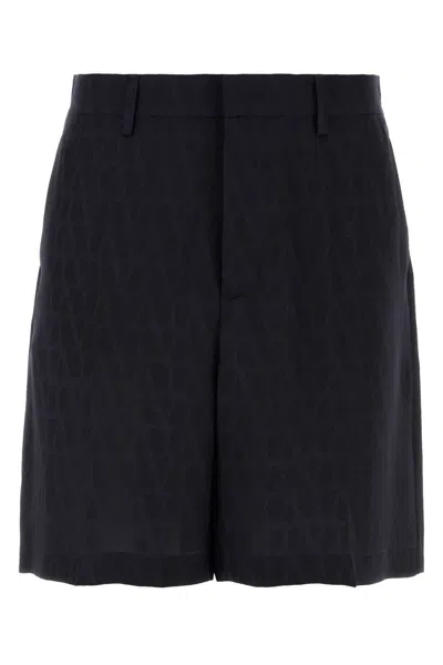 Valentino Garavani Iconographic Print Silk Bermuda Shorts In Black