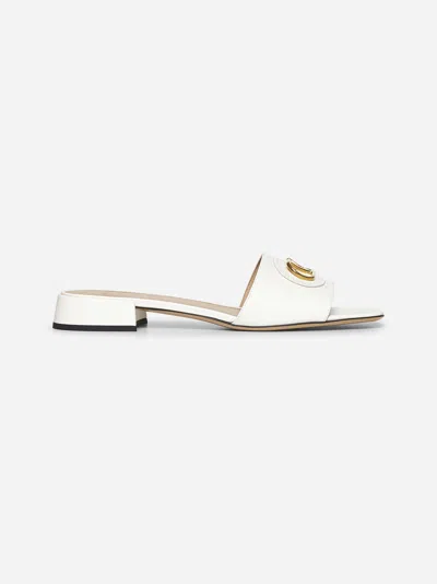 Valentino Garavani Ivory Calfskin Vlogo Signature Slide Sandals In White