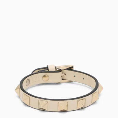 Valentino Garavani Ivory Leather Rockstud Bracelet In White