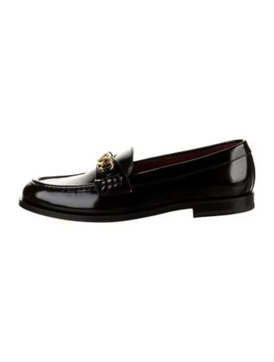 Pre-owned Valentino Garavani Leather Chain-link Accents Loafers In Black