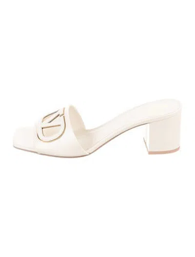 Pre-owned Valentino Garavani Leather Slides W/ Tags In Neutrals